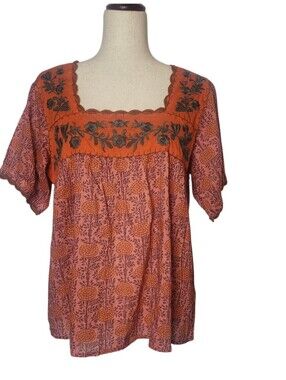 Sister Mary Embroidered Floral Top Boho Size Medium